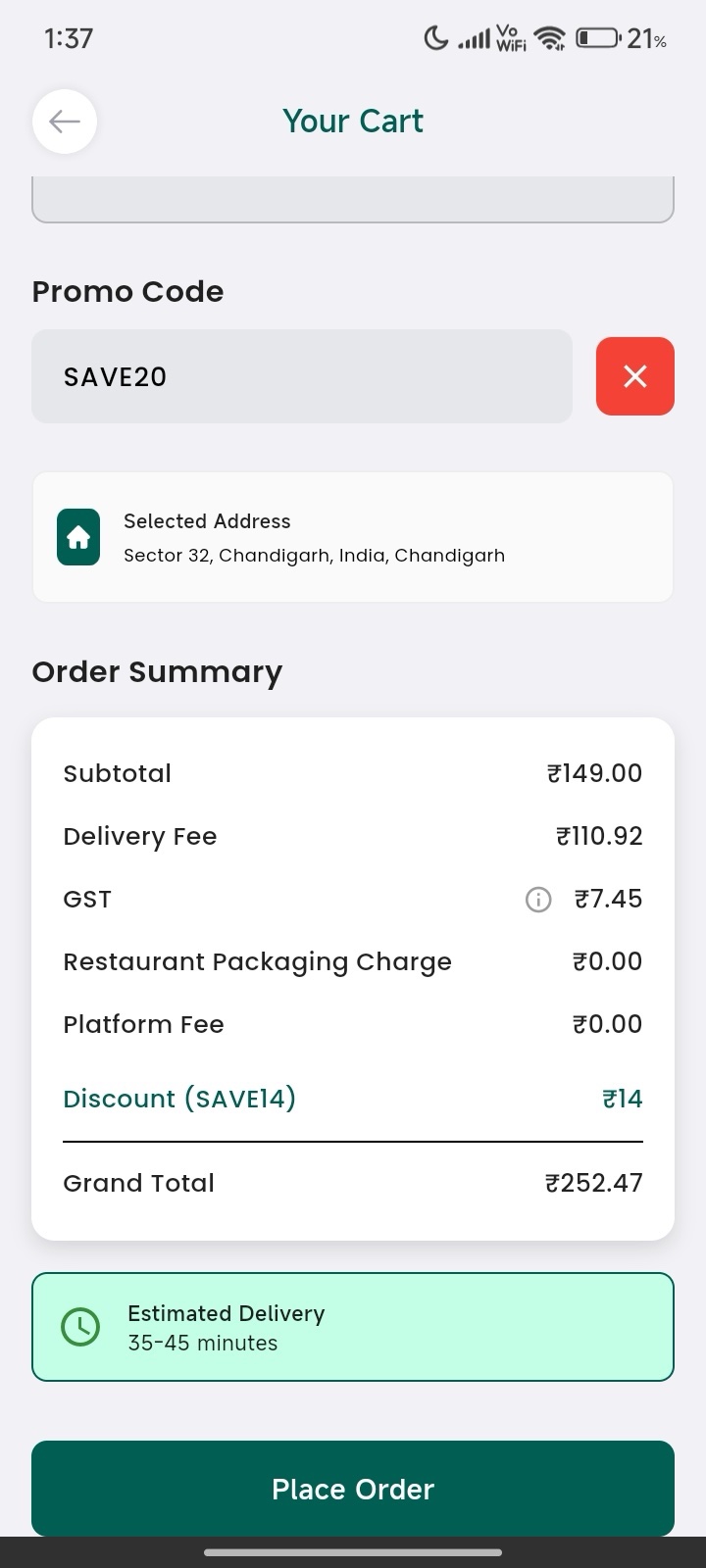 Kwikkit checkout showing ₹0 platform fee